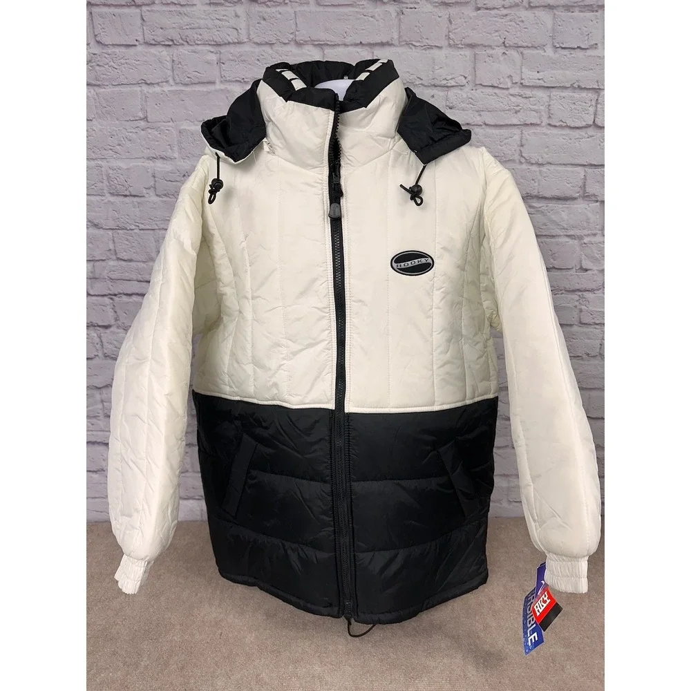 VTG Rooky‎ Men's Reversible Hooded Puffer Jacket Black Cream Size L - NEW